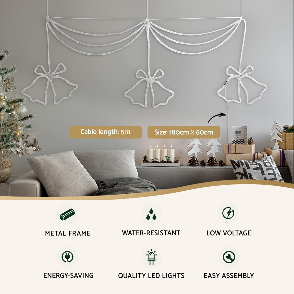Outdoor Decorations & Lights: 1.8M Christmas Lights 288 LED Bell Motif Light Decorations Jingle Jollys