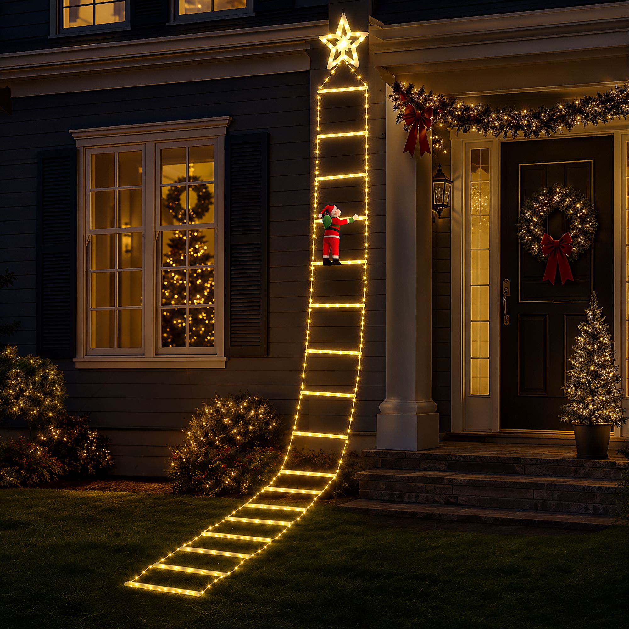 Jingle Jollys Christmas Ladder Lights Santa 3.4m 328LED Hanging Decor Warm White