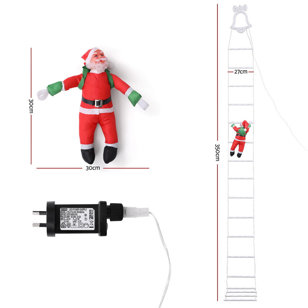 Outdoor Decorations & Lights: Jingle Jollys 3.5M Christmas Lights 300 LED Ladder Light with Santa Claus Decor