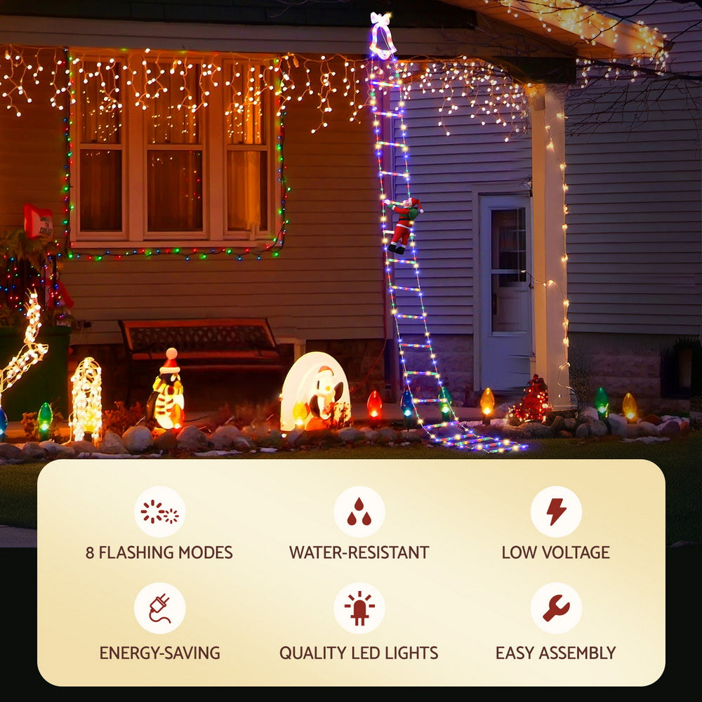 Outdoor Decorations & Lights: Jingle Jollys 3.5M Christmas Lights 300 LED Ladder Light with Santa Claus Decor