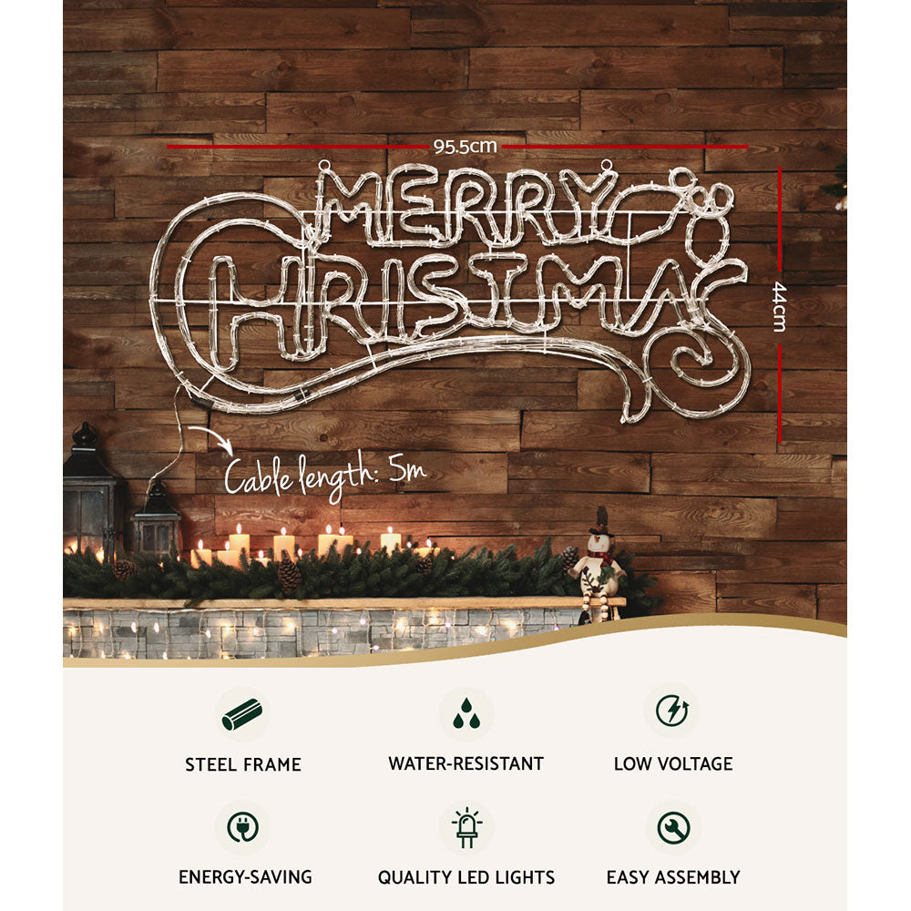 Outdoor Decorations & Lights: 0.96M Christmas Lights Merry Christmas 288 LED Decorations Jingle Jollys