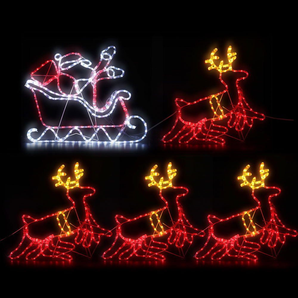 Outdoor Decorations & Lights: 1X Christmas Lights Reindeer Sleigh 806 LED Decorations Jingle Jollys