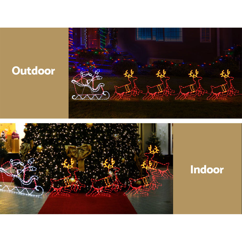 Outdoor Decorations & Lights: 1X Christmas Lights Reindeer Sleigh 806 LED Decorations Jingle Jollys