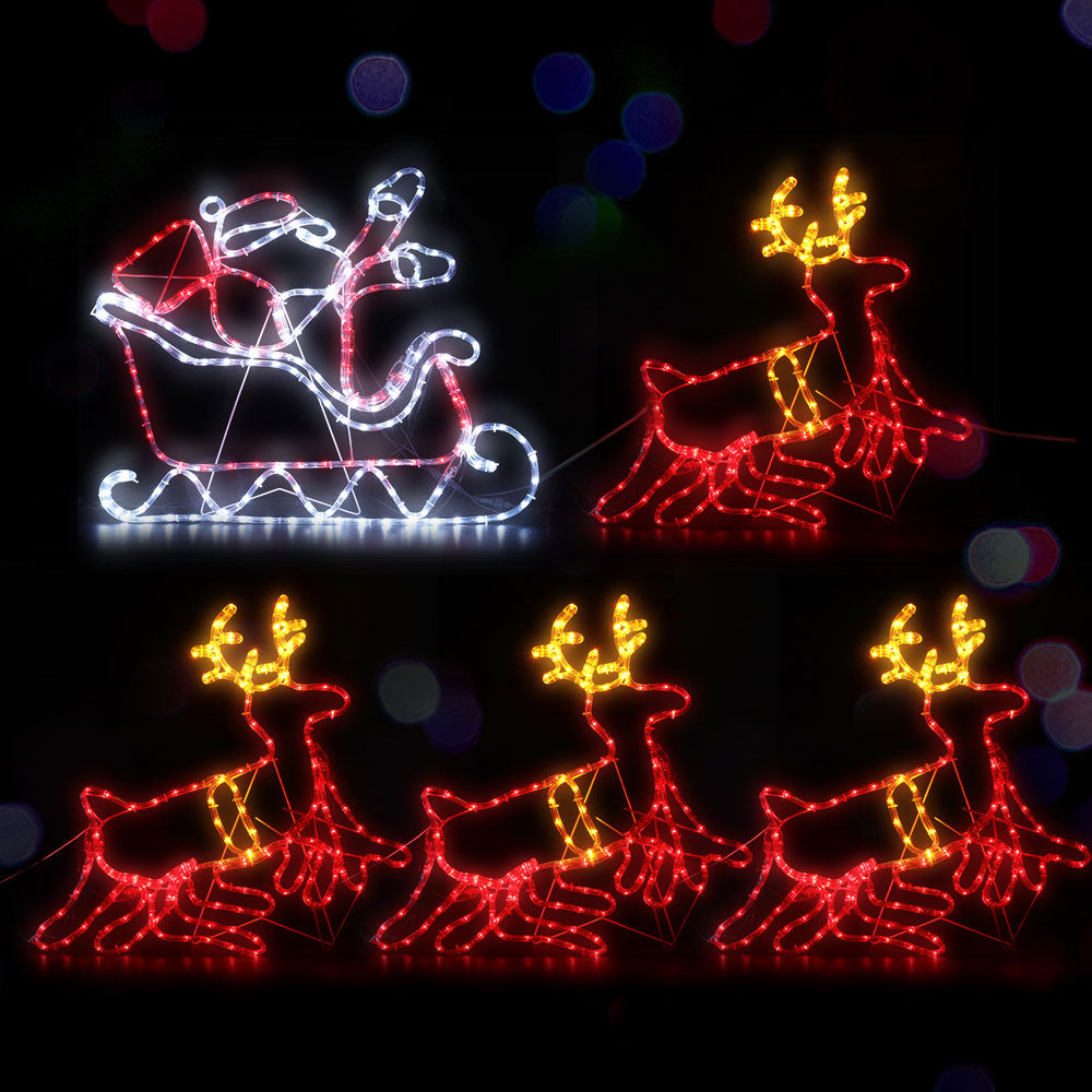 Outdoor Decorations & Lights: 1X Christmas Lights Reindeer Sleigh 806 LED Decorations Jingle Jollys