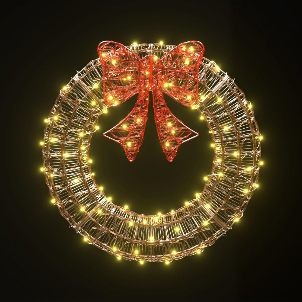 Outdoor Decorations & Lights: 0.6M Christmas Lights 160 LED Motif Solar Wreath Xmas Decorations Jingle Jollys