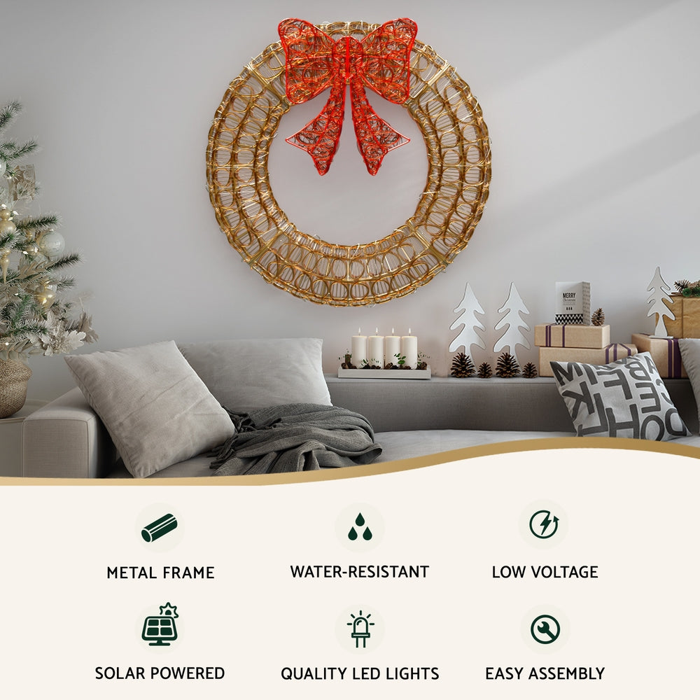 Outdoor Decorations & Lights: 0.6M Christmas Lights 160 LED Motif Solar Wreath Xmas Decorations Jingle Jollys