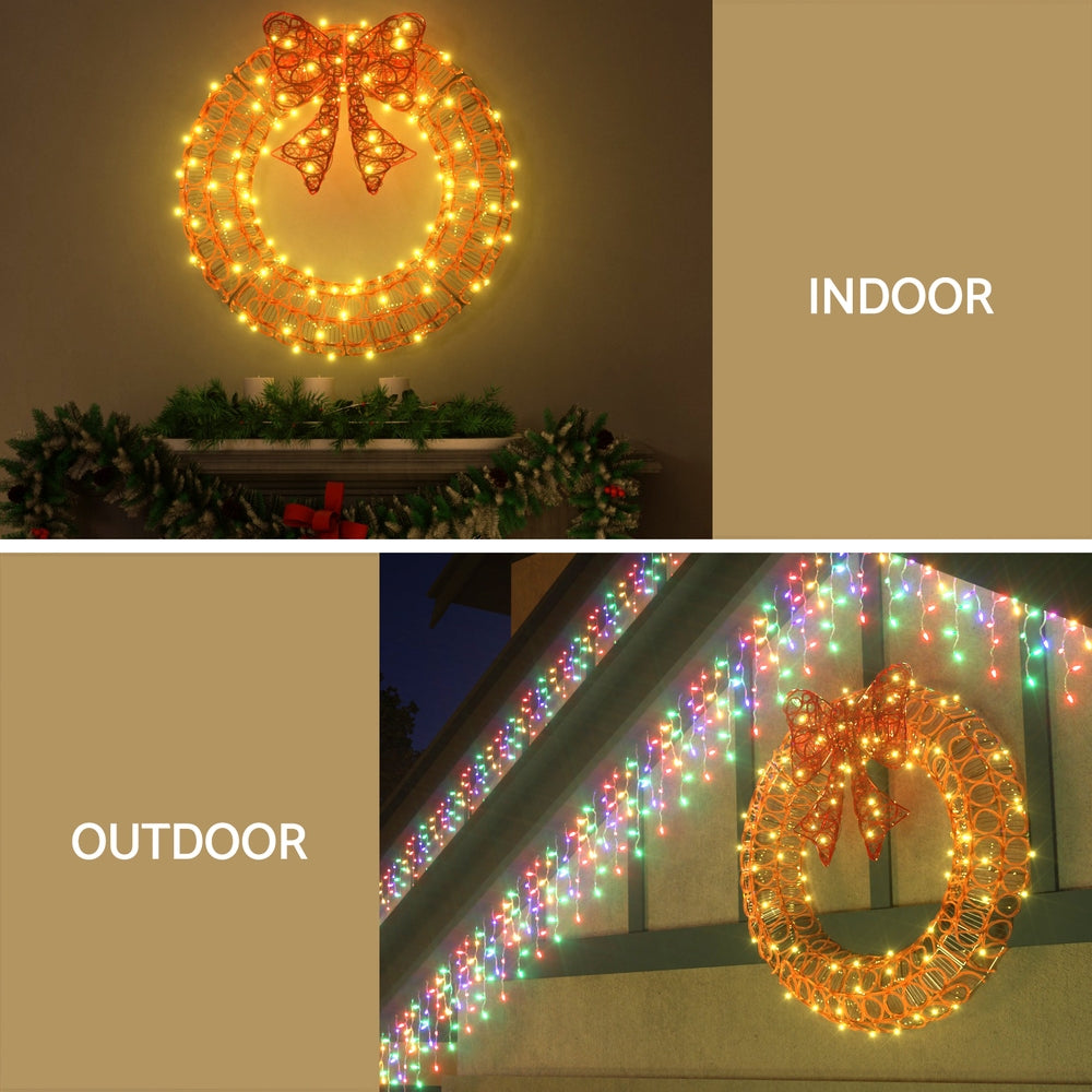 Outdoor Decorations & Lights: 0.6M Christmas Lights 160 LED Motif Solar Wreath Xmas Decorations Jingle Jollys