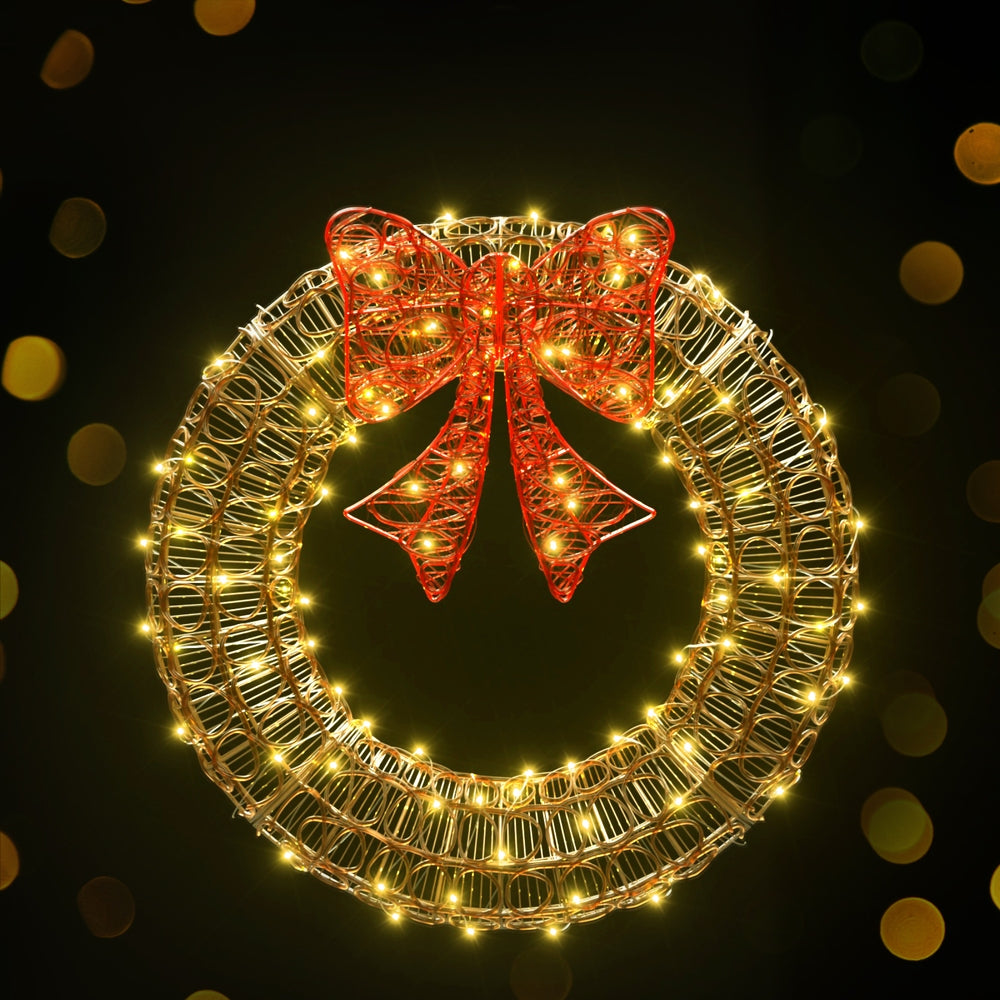 Outdoor Decorations & Lights: 0.6M Christmas Lights 160 LED Motif Solar Wreath Xmas Decorations Jingle Jollys