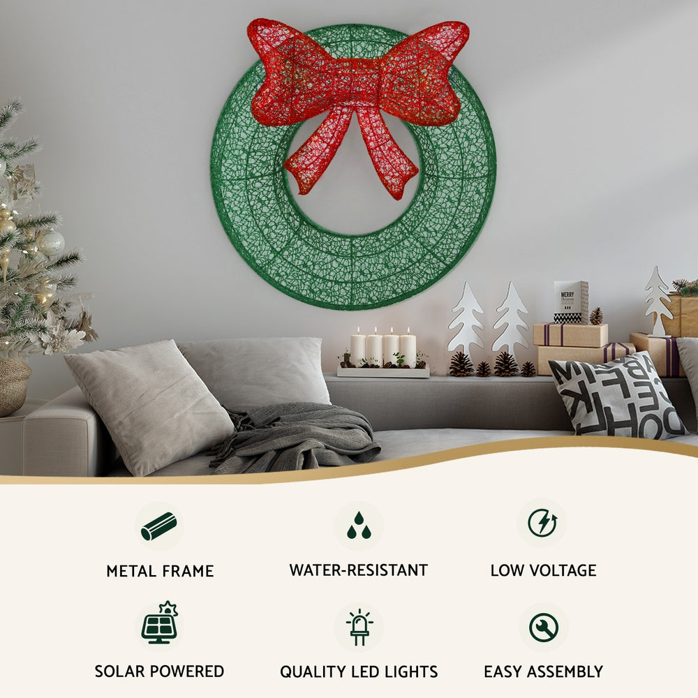 Outdoor Decorations & Lights: 0.6M Christmas Lights 50 LED Motif Solar Wreath Xmas Decorations Jingle Jollys