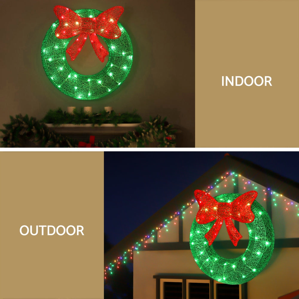 Outdoor Decorations & Lights: 0.6M Christmas Lights 50 LED Motif Solar Wreath Xmas Decorations Jingle Jollys