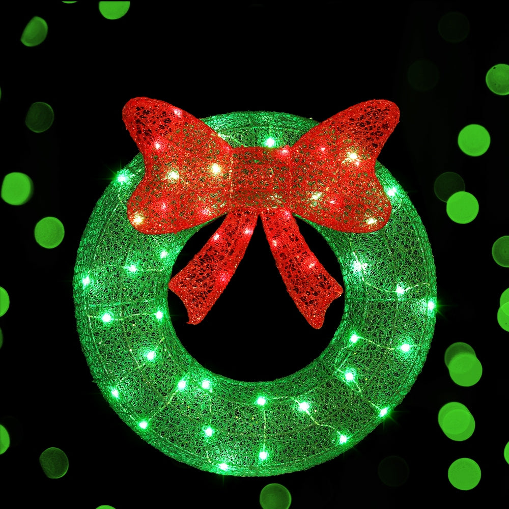 Outdoor Decorations & Lights: 0.6M Christmas Lights 50 LED Motif Solar Wreath Xmas Decorations Jingle Jollys