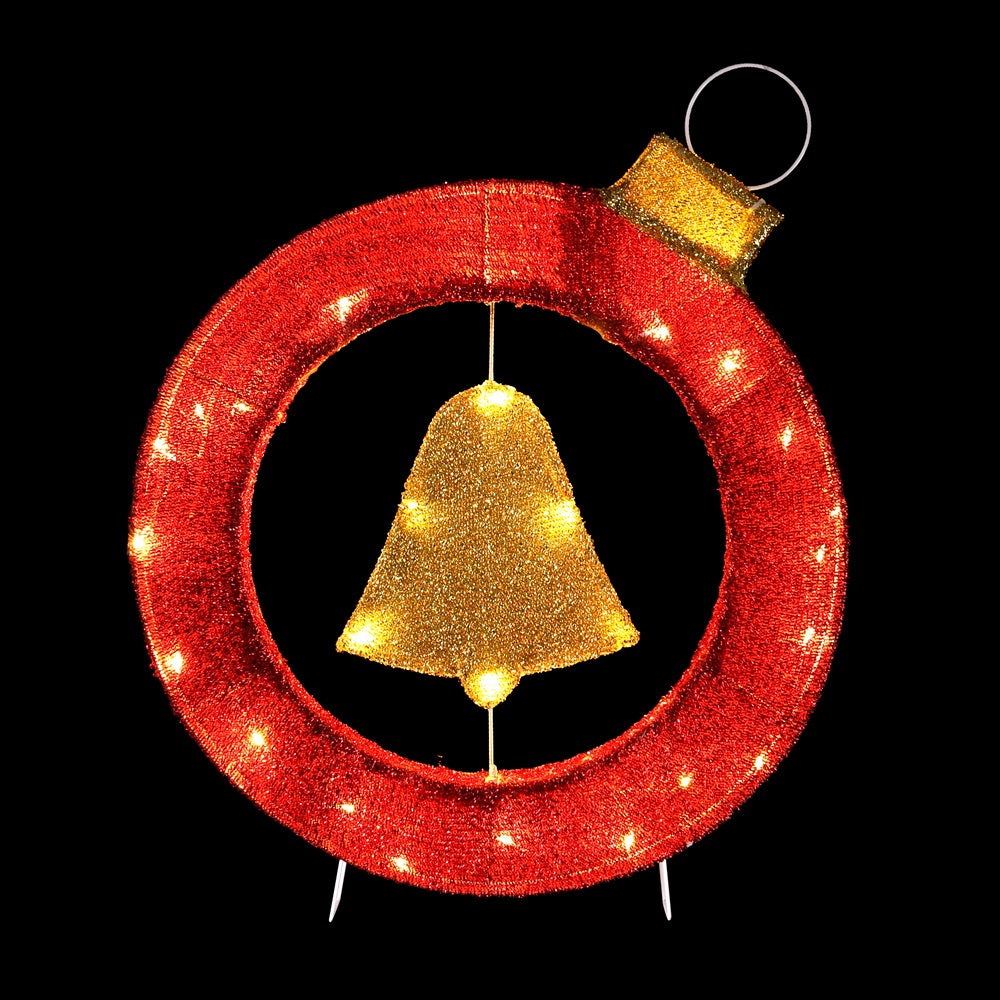 Outdoor Decorations & Lights: Jingle Jollys Christmas Lights 60cm Motif 30 LED Bell Wreath Xmas Decorations