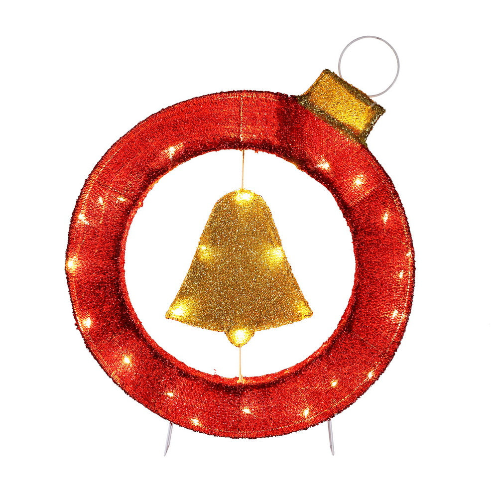 Outdoor Decorations & Lights: Jingle Jollys Christmas Lights 60cm Motif 30 LED Bell Wreath Xmas Decorations