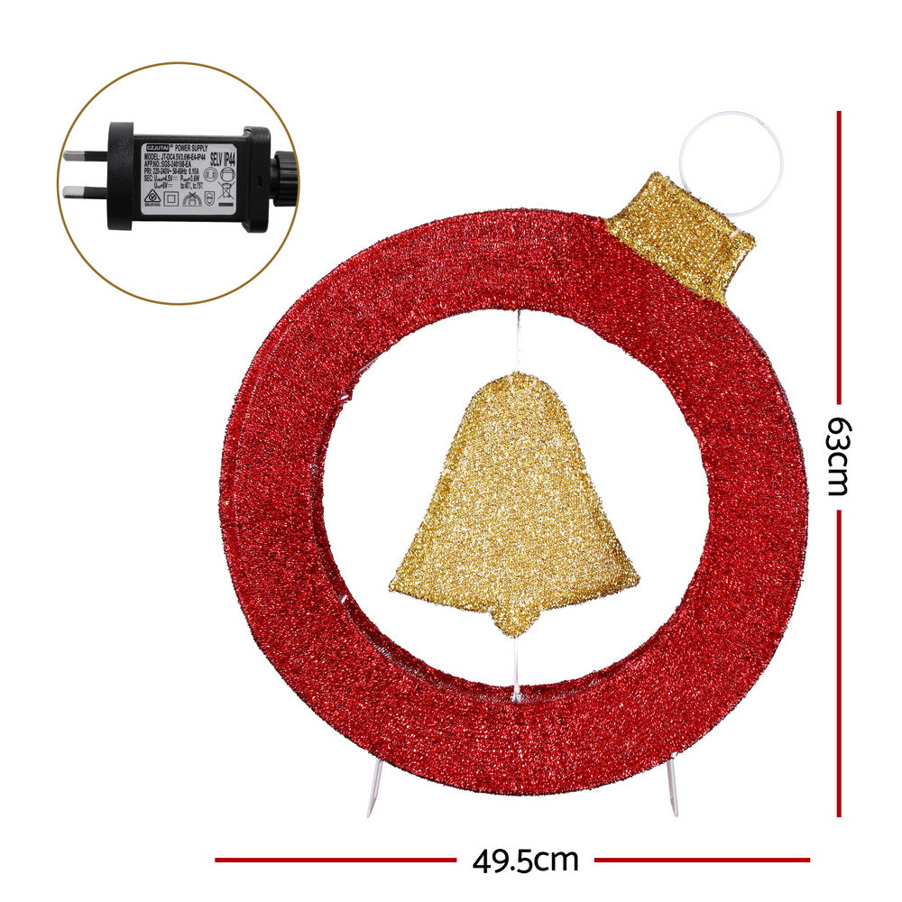 Outdoor Decorations & Lights: Jingle Jollys Christmas Lights 60cm Motif 30 LED Bell Wreath Xmas Decorations