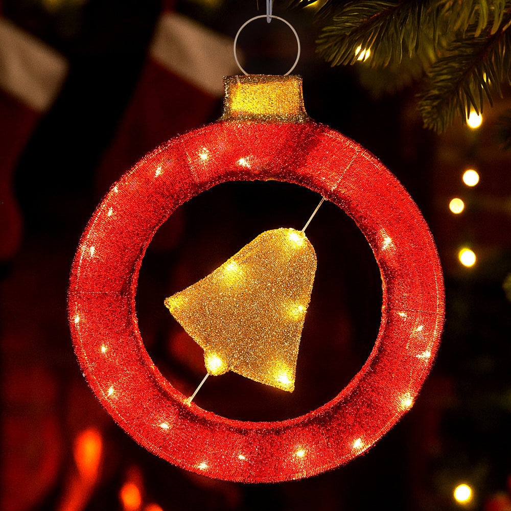 Outdoor Decorations & Lights: Jingle Jollys Christmas Lights 60cm Motif 30 LED Bell Wreath Xmas Decorations