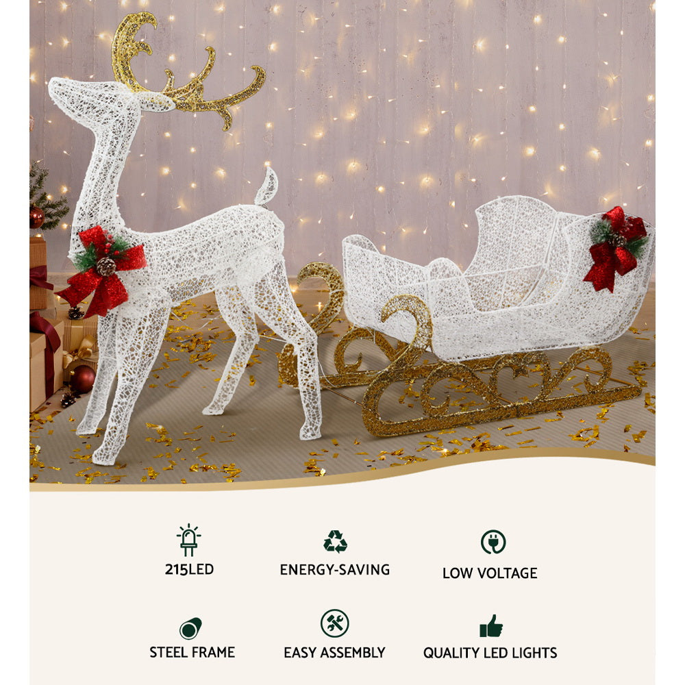 Outdoor Decorations & Lights: 215 LED Christmas Lights Reindeer Sleigh Decorations Jingle Jollys