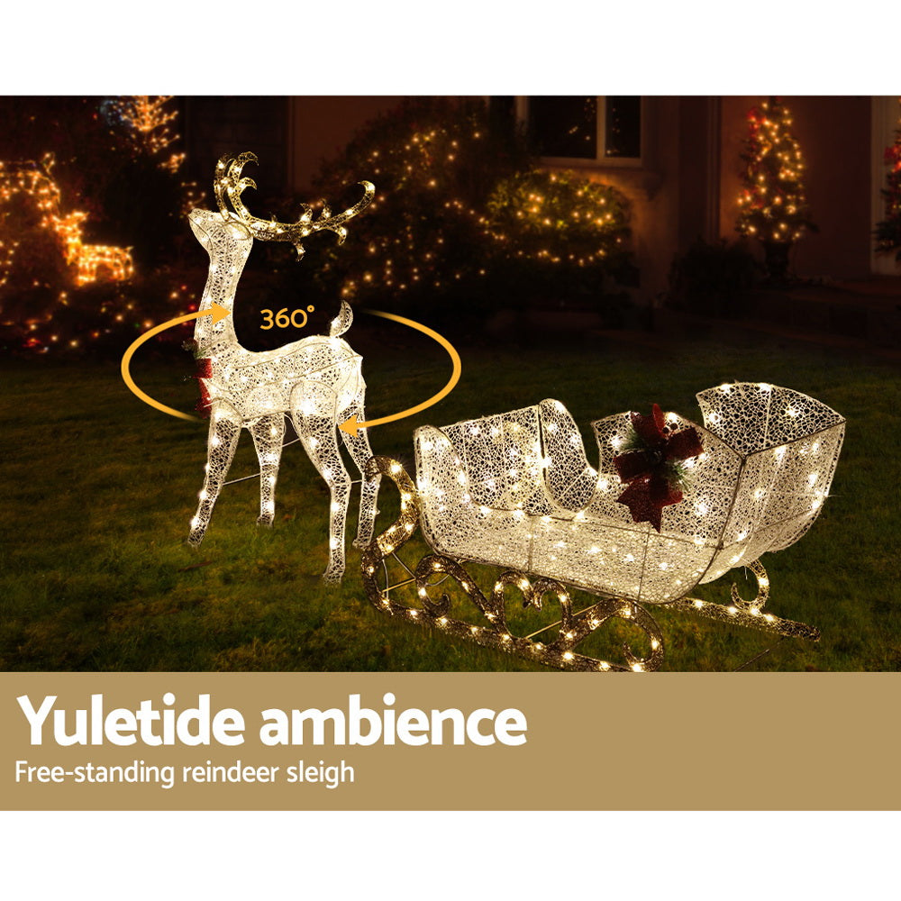 Outdoor Decorations & Lights: 215 LED Christmas Lights Reindeer Sleigh Decorations Jingle Jollys