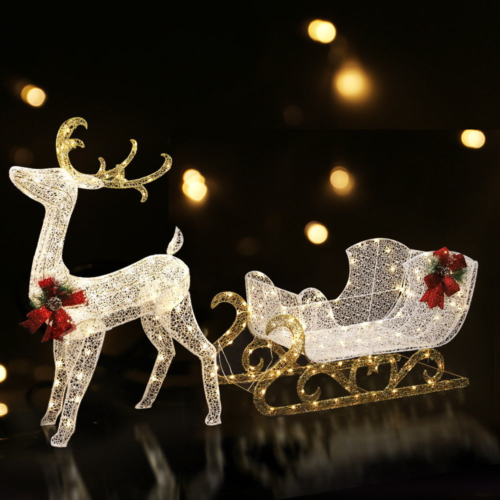 Outdoor Decorations & Lights: 215 LED Christmas Lights Reindeer Sleigh Decorations Jingle Jollys