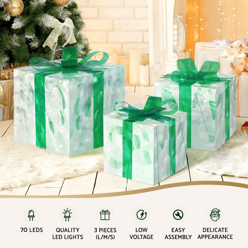 Outdoor Decorations & Lights: 3 PCS Christmas Lights 70 LED Fairy Light Gift Box Jingle Jollys