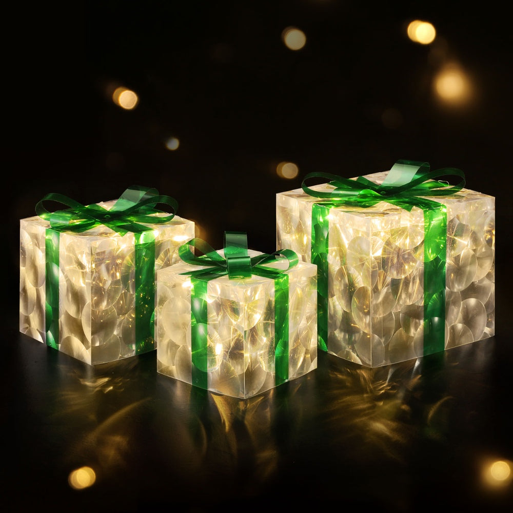 Outdoor Decorations & Lights: 3 PCS Christmas Lights 70 LED Fairy Light Gift Box Jingle Jollys