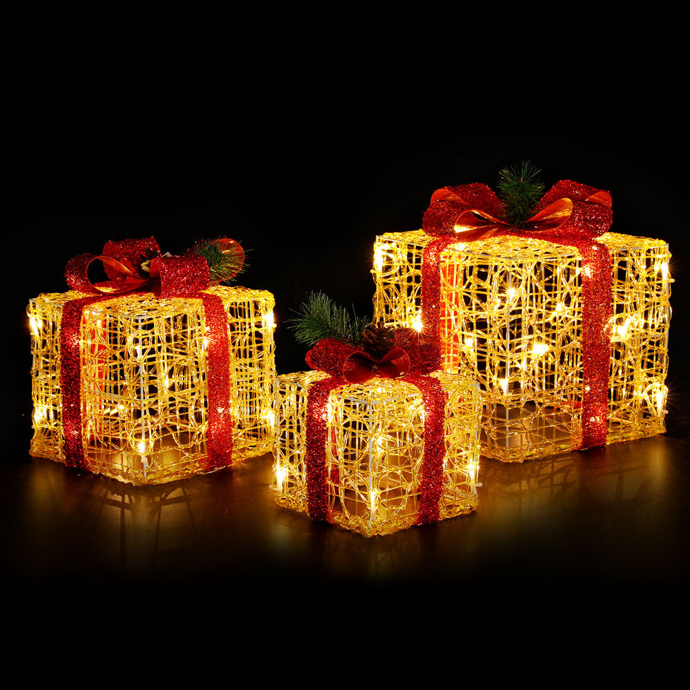 Outdoor Decorations & Lights: 3 PCS Christmas Lights Gift Box Set Set 48 LED Decorations Jingle Jollys