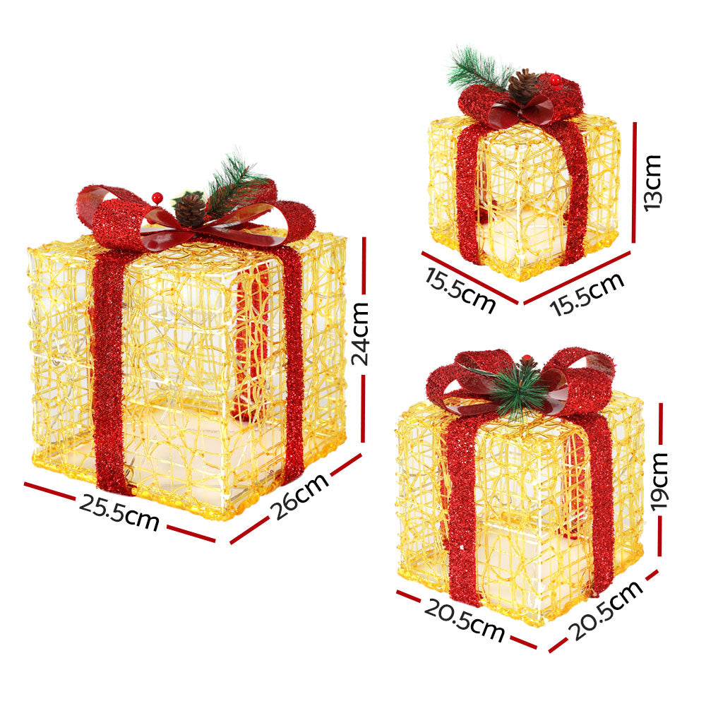 Outdoor Decorations & Lights: 3 PCS Christmas Lights Gift Box Set Set 48 LED Decorations Jingle Jollys