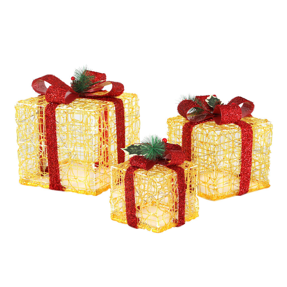 Outdoor Decorations & Lights: 3 PCS Christmas Lights Gift Box Set Set 48 LED Decorations Jingle Jollys