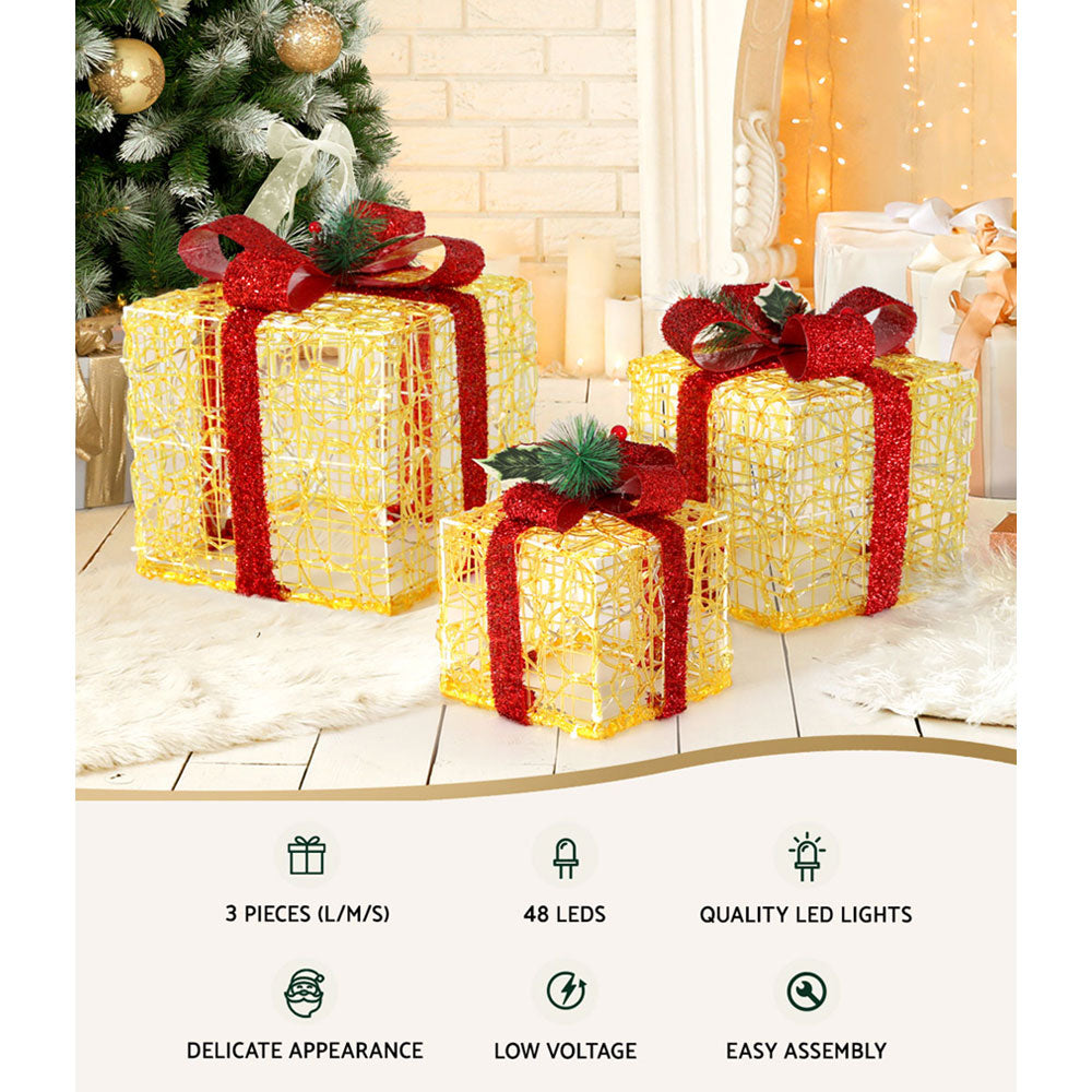 Outdoor Decorations & Lights: 3 PCS Christmas Lights Gift Box Set Set 48 LED Decorations Jingle Jollys