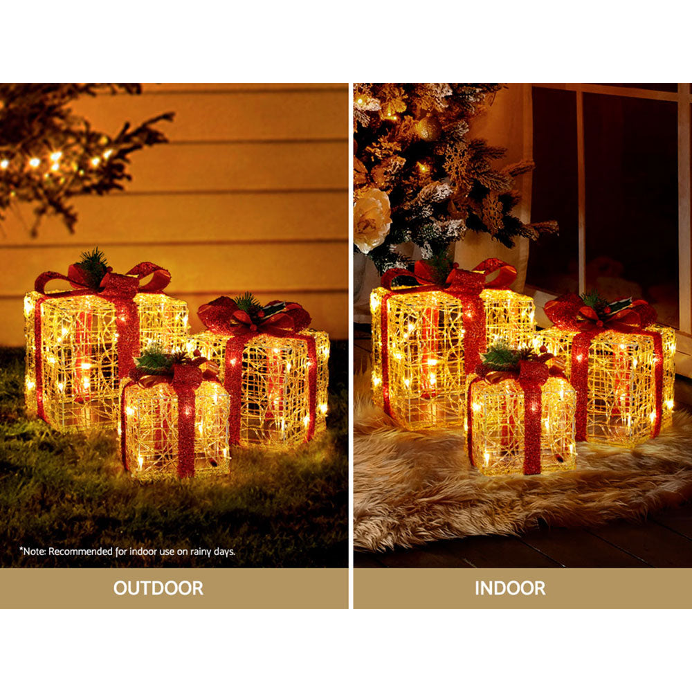 Outdoor Decorations & Lights: 3 PCS Christmas Lights Gift Box Set Set 48 LED Decorations Jingle Jollys