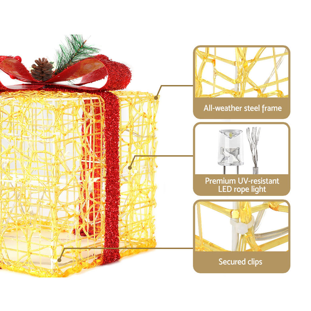 Outdoor Decorations & Lights: 3 PCS Christmas Lights Gift Box Set Set 48 LED Decorations Jingle Jollys