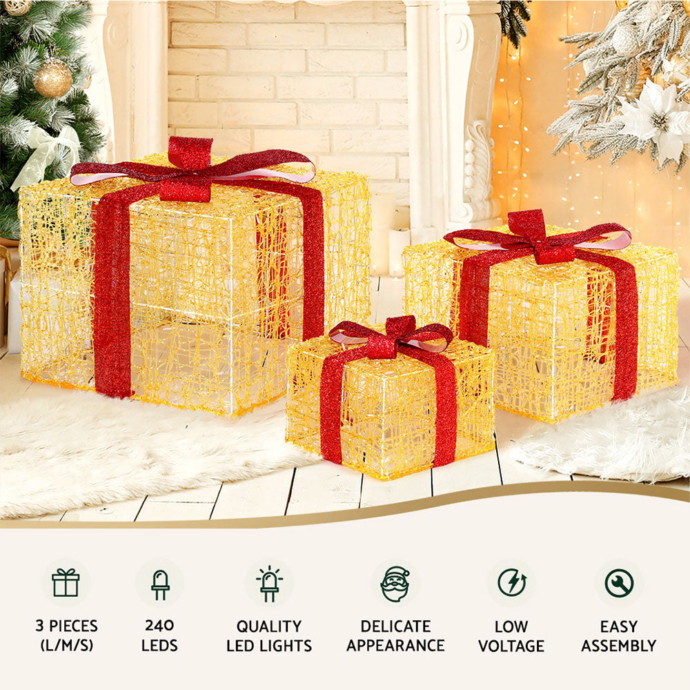 Christmas Wreaths & Garlands: 3 PCS Christmas Lights 240 LED Fairy Light Gift Box Decorations Jingle Jollys