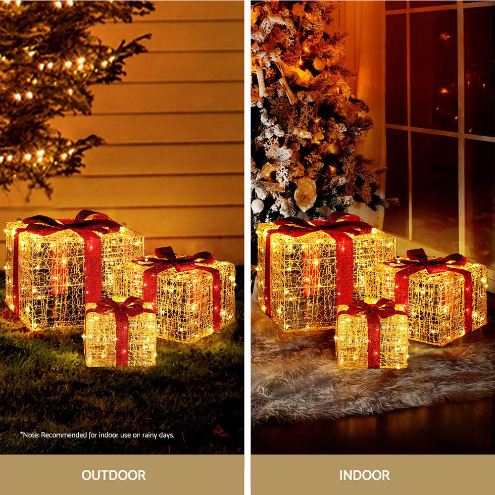 Christmas Wreaths & Garlands: 3 PCS Christmas Lights 240 LED Fairy Light Gift Box Decorations Jingle Jollys