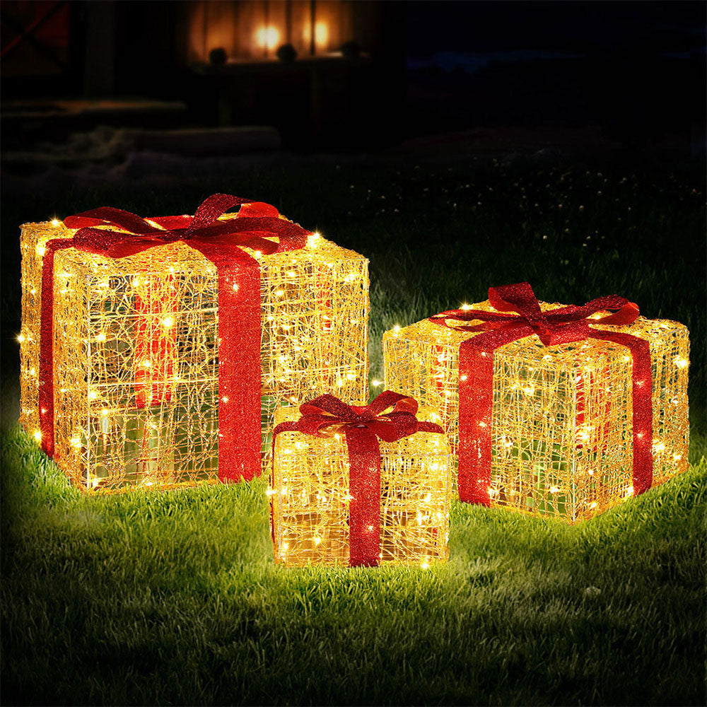 Christmas Wreaths & Garlands: 3 PCS Christmas Lights 240 LED Fairy Light Gift Box Decorations Jingle Jollys