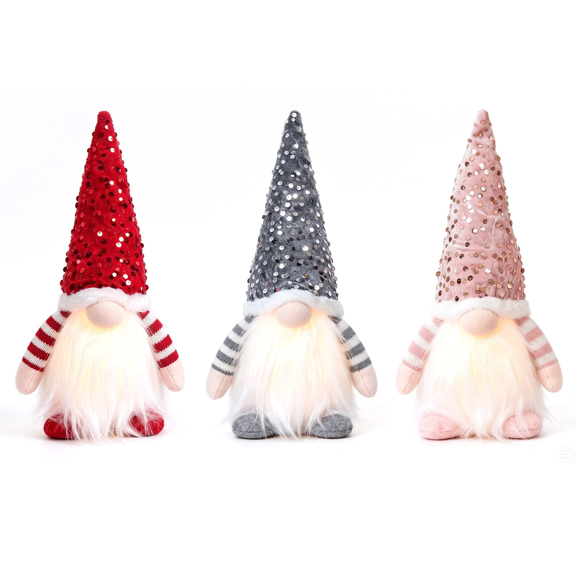 Jingle Jollys Christmas Gnomes Light Up Christmas Decorations Plush Goblin Set of 3 Warm White