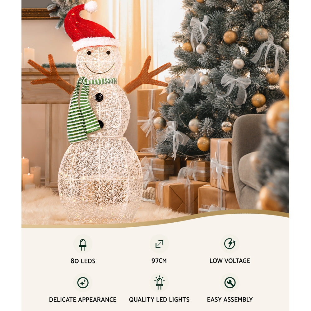 Outdoor Decorations & Lights: 0.97M Christmas Lights Snowman 80 LED Decorations Jingle Jollys