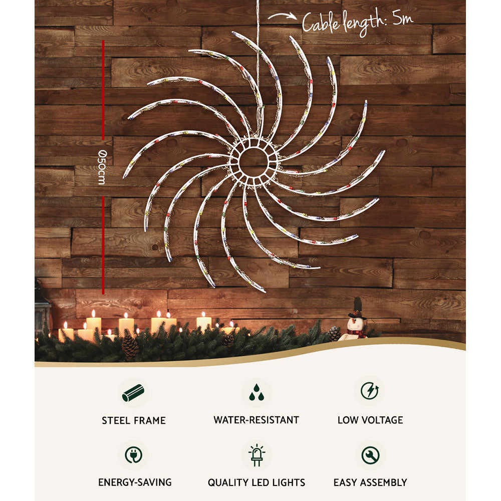 Outdoor Decorations & Lights: 0.5M Christmas Lights 128 LED Spin Motif Light Decorations Jingle Jollys