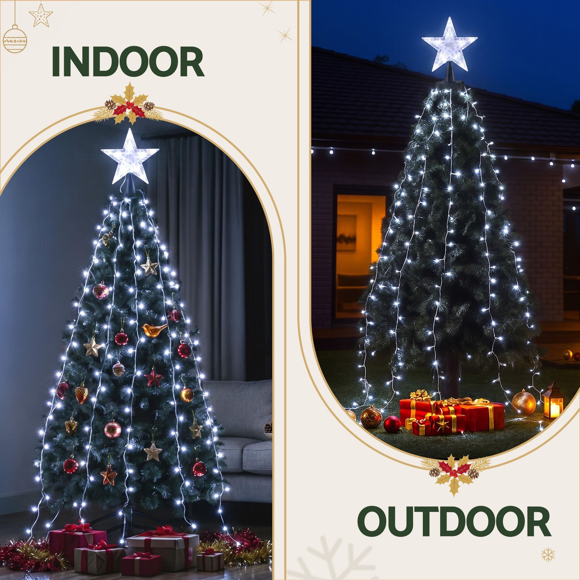 Jingle Jollys 2.5M Christmas Tree Lights Christmas Lights Tree Topper Waterfall Fairy Lights White