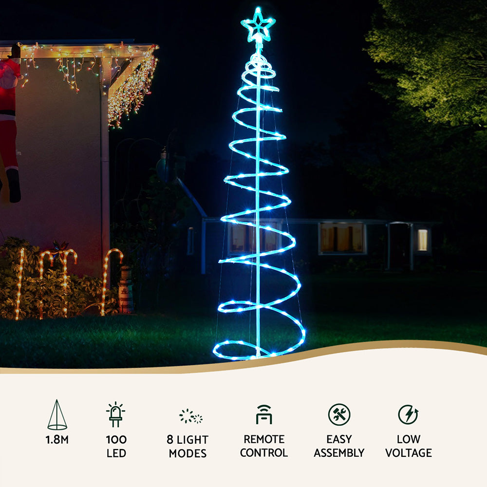 Outdoor Decorations & Lights: Jingle Jollys Christmas Tree 1.8m 100 RGB LED Rope Lights Xmas Trees Decoration