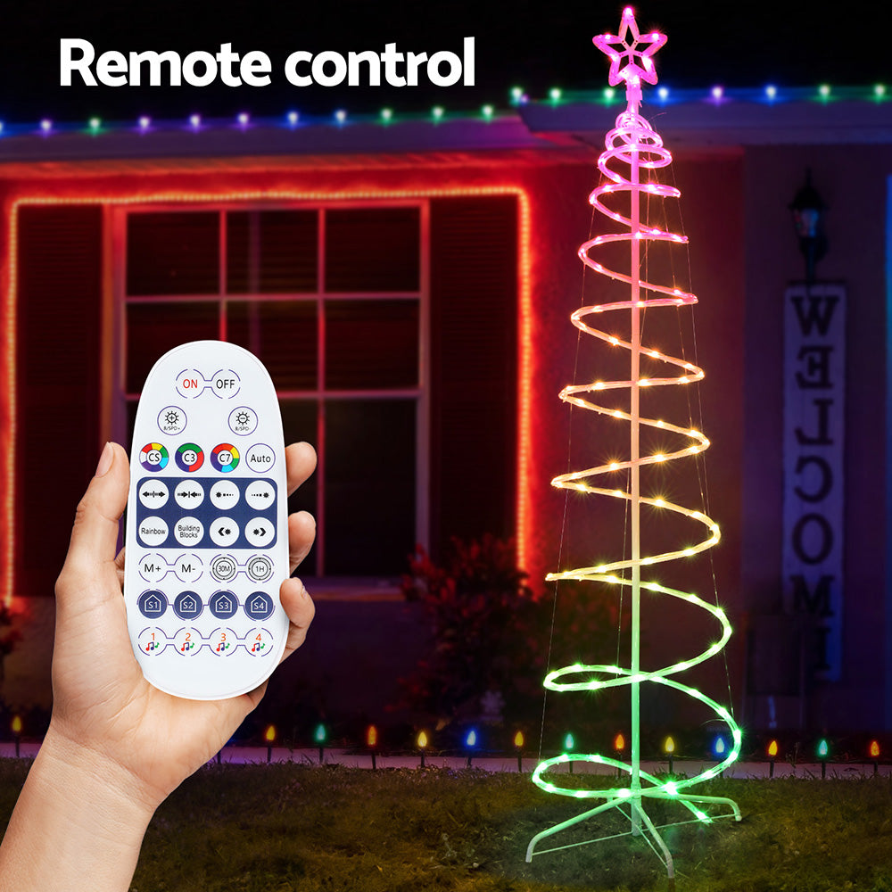 Outdoor Decorations & Lights: Jingle Jollys Christmas Tree 1.8m 100 RGB LED Rope Lights Xmas Trees Decoration