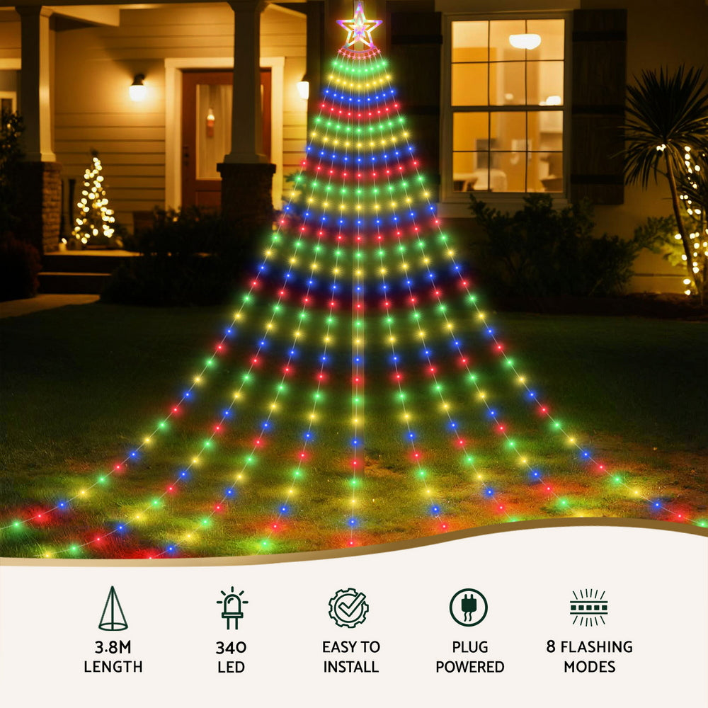 Outdoor Decorations & Lights: Jingle Jollys 3.8M Christmas Lights Waterfall String Light 340 LED