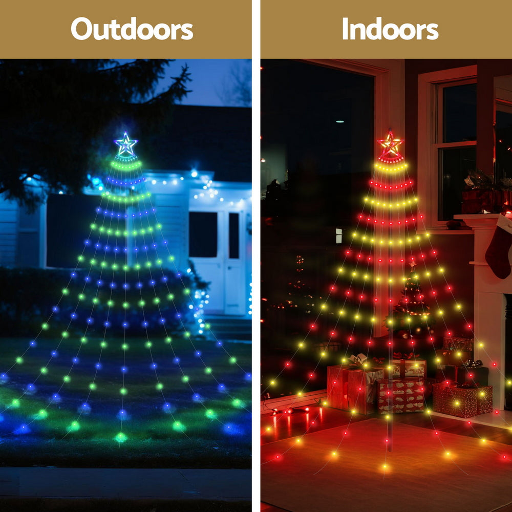 Outdoor Decorations & Lights: Jingle Jollys 3.8M Christmas Lights Waterfall String Light 340 LED