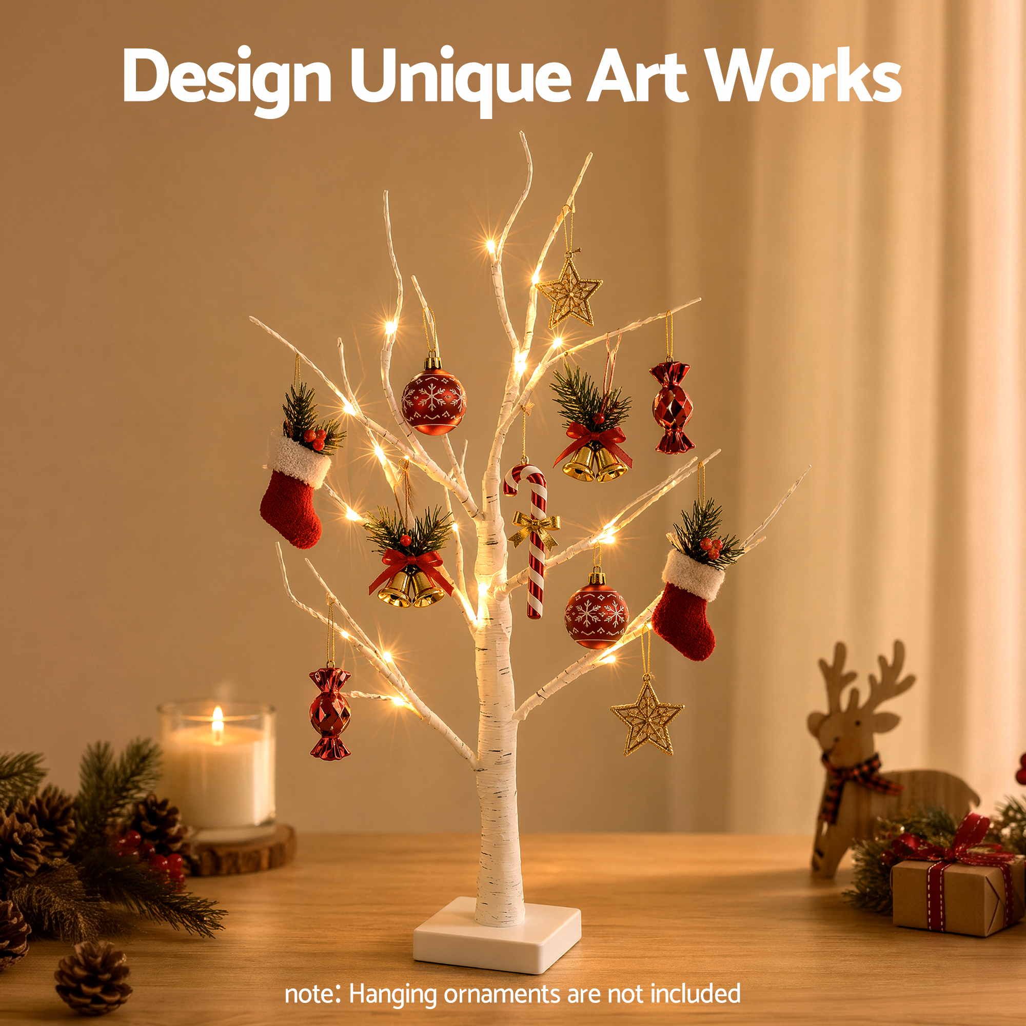Jingle Jollys Lighted Branch Tree Christmas Decorations Warm White Christmas Lights 2 Pack 60cm