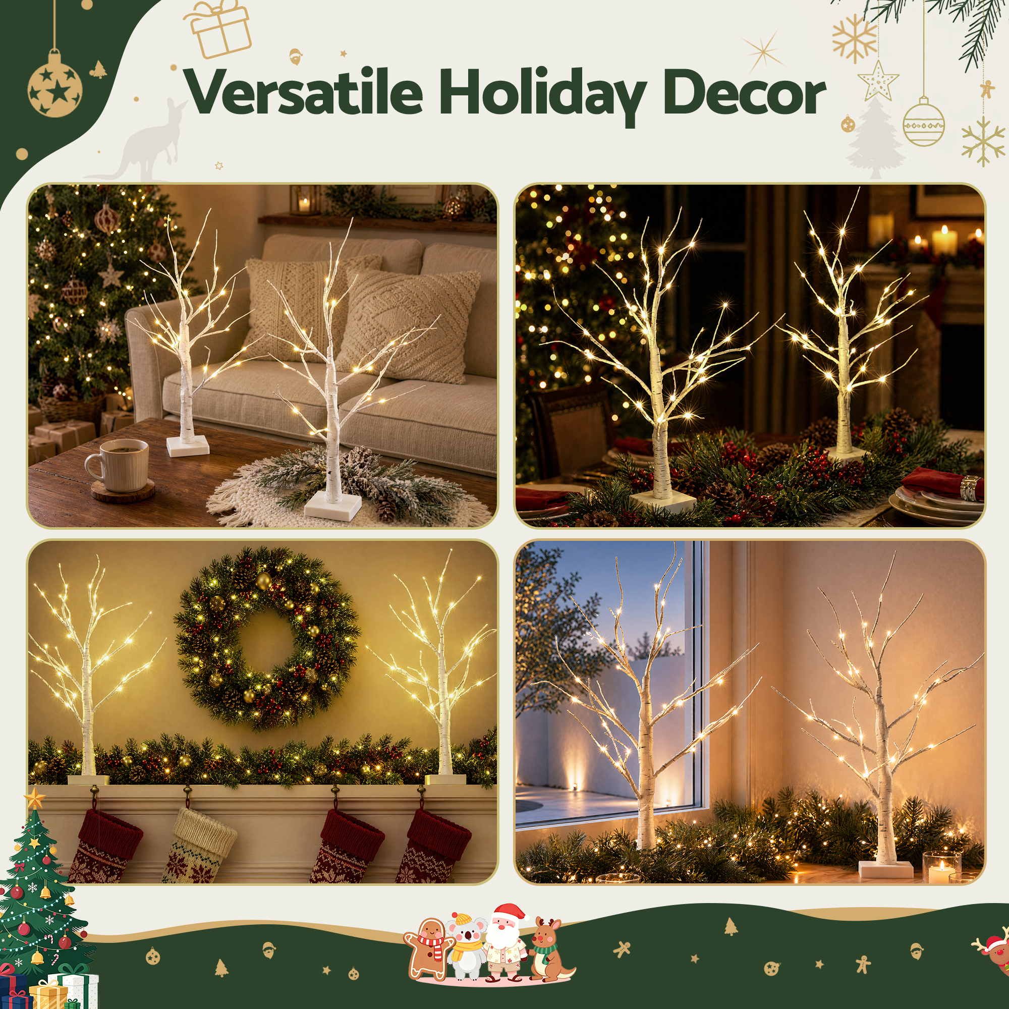 Jingle Jollys Lighted Branch Tree Christmas Decorations Warm White Christmas Lights 2 Pack 60cm