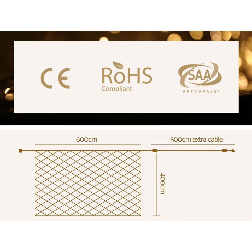 Outdoor Decorations & Lights: 1000 LED Christmas Lights 4mx6m Net String Light Warm White Jingle Jollys