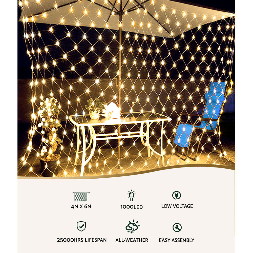 Outdoor Decorations & Lights: 1000 LED Christmas Lights 4mx6m Net String Light Warm White Jingle Jollys