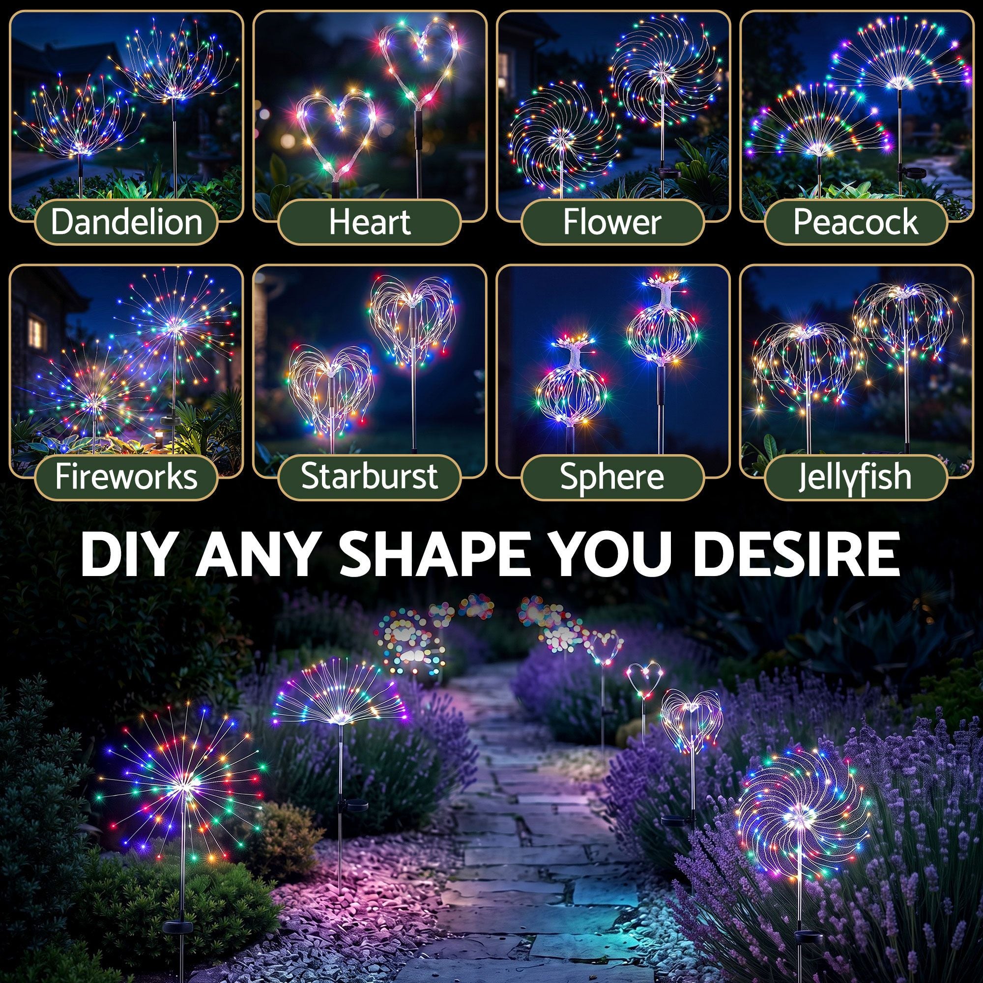 Jingle Jollys 4 Pack Christmas Path Lights Solar Firework Garden Decoration Multicolour