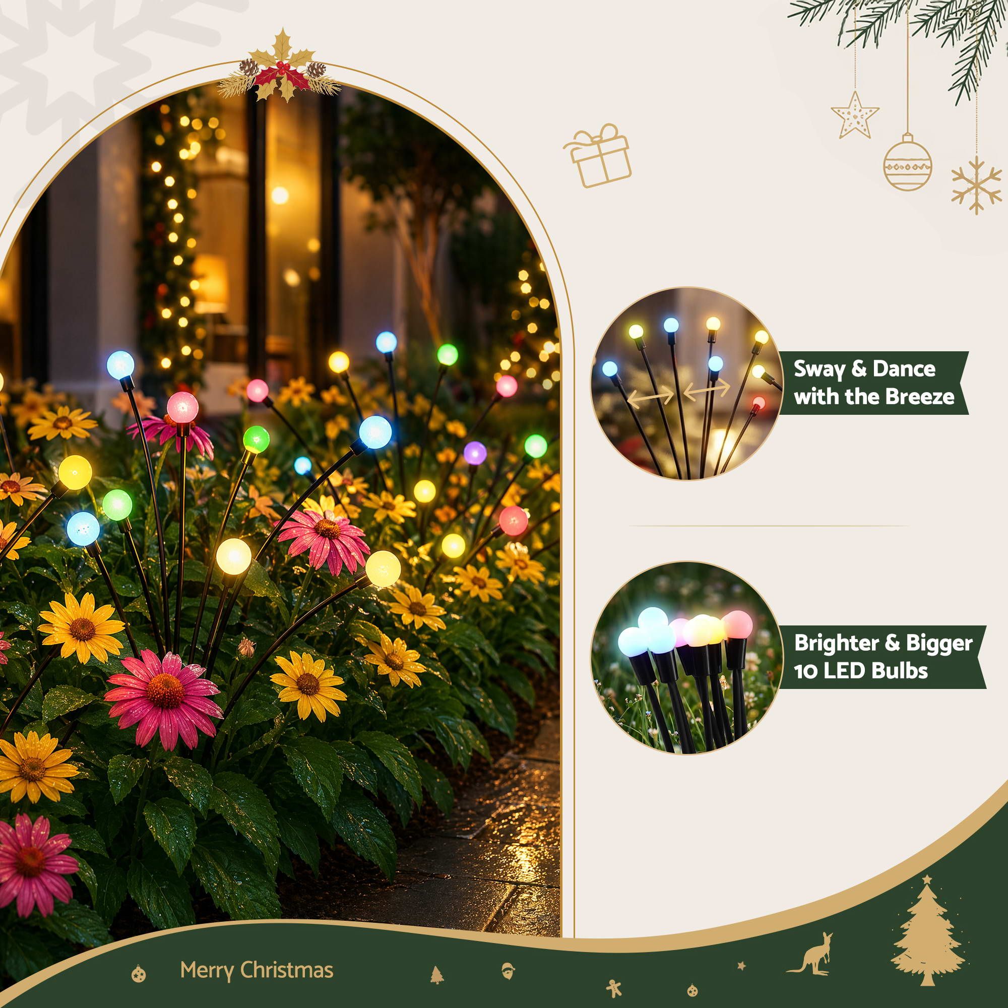 Jingle Jollys Christmas Lights Solar Firefly Lights Garden Decoration Path Lights Multicolour 3 Pack