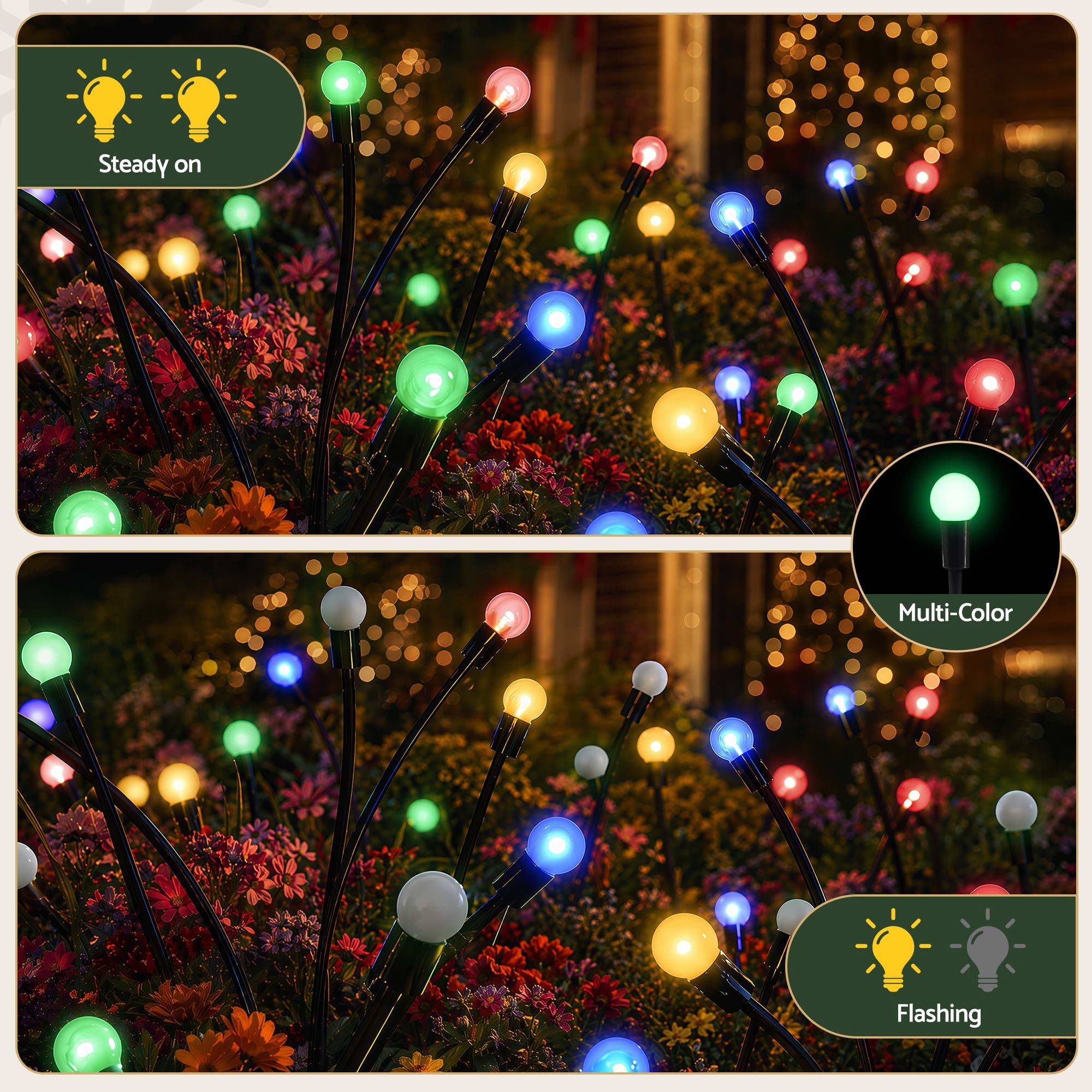 Jingle Jollys Christmas Lights Solar Firefly Lights Garden Decoration Path Lights Multicolour 3 Pack