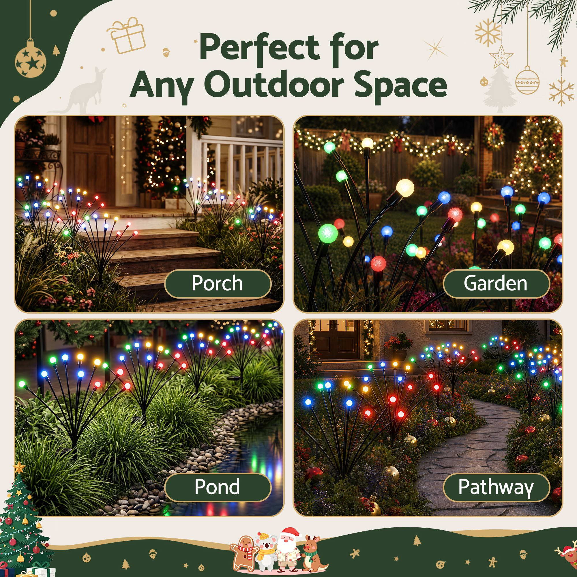 Jingle Jollys Christmas Lights Solar Firefly Lights Garden Decoration Path Lights Multicolour 3 Pack