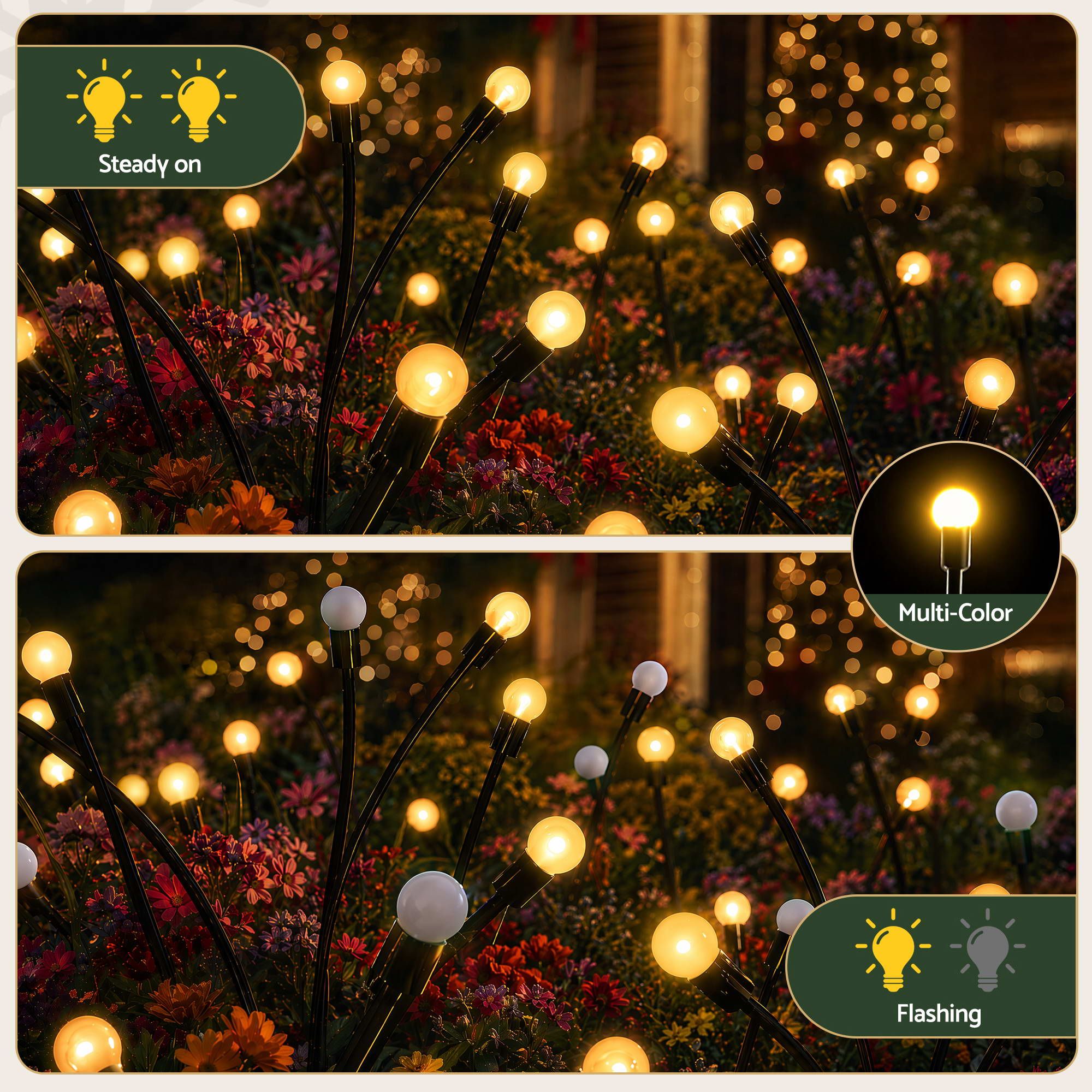 Jingle Jollys Christmas Lights Solar Firefly Lights Garden Decoration Path Lights Warm White 3 Pack